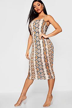 Boohoo Snake Print Midi Spaghetti Strap Dress