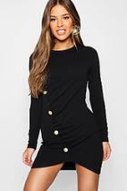 Boohoo Petite Military Button Detail Long Sleeve Midi Dress