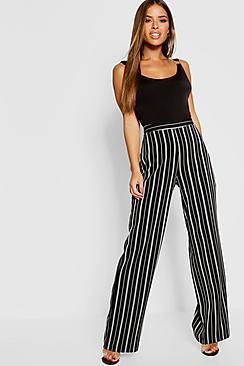 Boohoo Petite Stripe High Waist Wide Leg Trouser