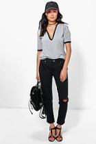 Boohoo Milly Mid Rise Knee Rip Boyfriend Jeans