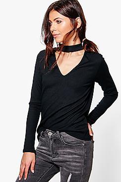 Boohoo Martha Soft Rib Knit Choker Jumper