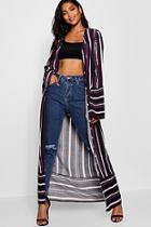 Boohoo Louisa Stripe Contrast Hem And Sleeve Duster