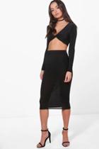 Boohoo Wanda Twist Crop & Slinky Midi Skirt Co-ord Black
