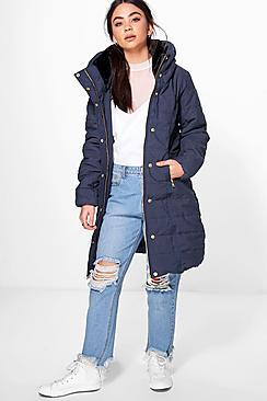 Boohoo Daisy Longline Padded Belted Jacket