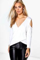 Boohoo Plus Evie Wrap Cut Out Shoulder Top