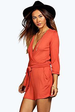 Boohoo Sophia Self Belt Relaxed Fit Playsuit