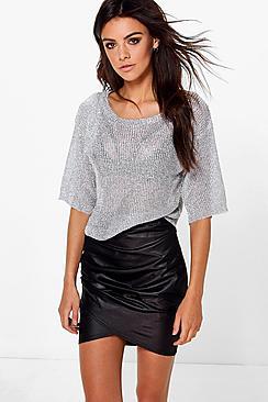 Boohoo Alia Wet Look Rouched Side Mini Skirt