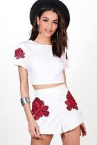 Boohoo Emily Embroidered Crop & Short Co-ord Set