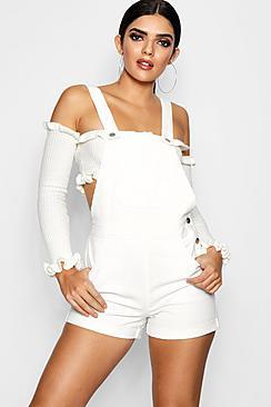 Boohoo Ashley Front Pocket Cord Dungaree Shorts