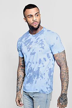 Boohoo Tie Dye Embroidered Man Signature T-shirt