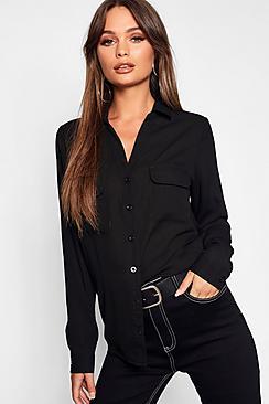 Boohoo Chiffon Utility Shirt