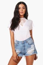 Boohoo Nala Lace Panel Halter Oversized Tee White
