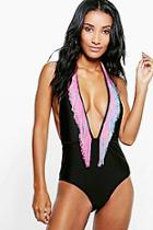 Boohoo Paris Ombre Fringed Swimsuit