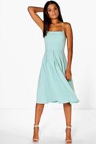 Boohoo Ava Strappy Square Neck Skater Dress Sage