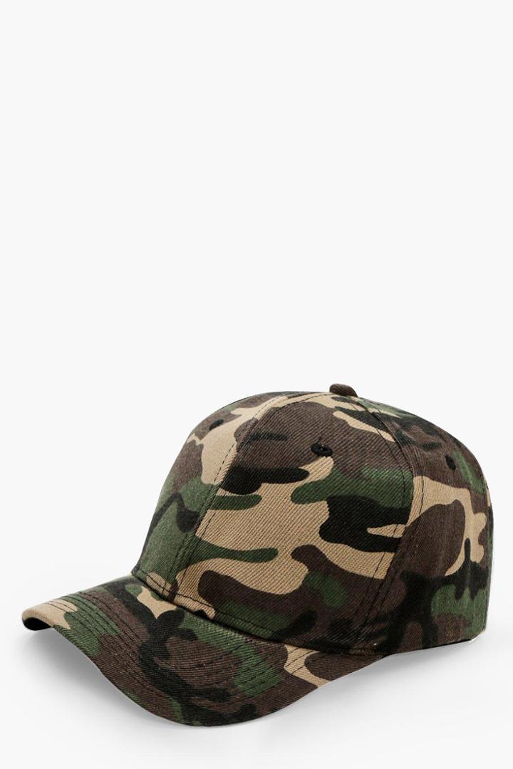 Boohoo Lola Camo Baseball Cap Green