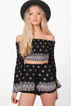 Boohoo Maria Shirred Wide Sleeve Top & Short Co-ord Multi