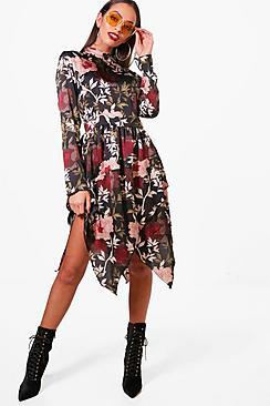 Boohoo Brooke High Neck Long Sleeve Midi Dress