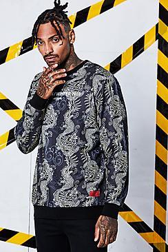 Boohoo Man Certified Dragon Print Crew Sweatshirt
