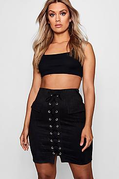 Boohoo Plus Jess Lace Up Mini Skirt