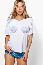 Boohoo Willow Shell Print Oversized Tee And Knicker Pj Set