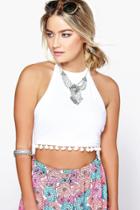 Boohoo Zoe Pom Pom Tie Back Halter Crop White