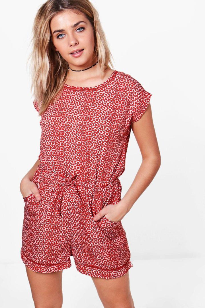 Boohoo Catherine Printed Playsuit Rust