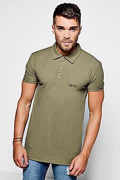 Boohoo Khaki Skinny Ribbed Knitted Man Polo