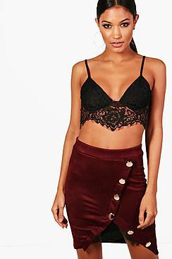 Boohoo Suedette Button Detail Skirt