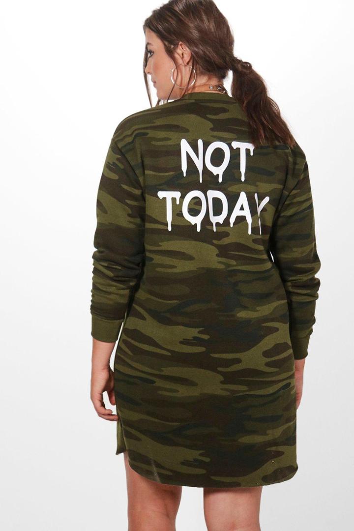 Boohoo Plus Gerogie Printed Back Camo Sweat Dress Multi