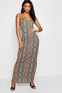 Boohoo Multi Print Strappy Maxi Dress
