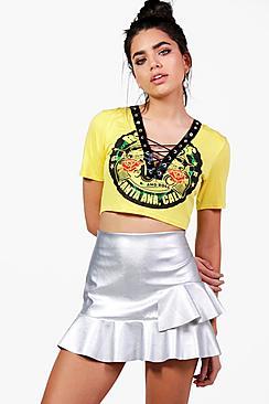 Boohoo Eliza Lace Up Band Crop Top