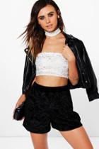 Boohoo Petite Sadie Choker Shimmer Lace Top White