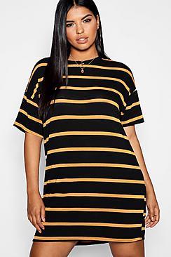 Boohoo Plus Knitted Stripe T Shirt Dress