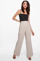 Boohoo India Deep Cuff Woven Tailored Wide Leg Trousers Stone
