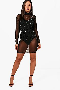 Boohoo Fiona Halloween Star Mesh Bodycon Dress