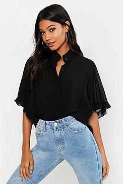Boohoo Woven Ruffle Angel Sleeve Blouse