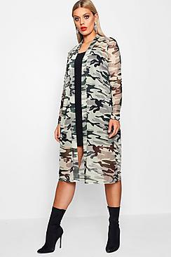 Boohoo Plus Jasmine Mesh Camo Print Duster