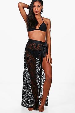 Boohoo Alice Satin Tie Lace Up Beach Sarong