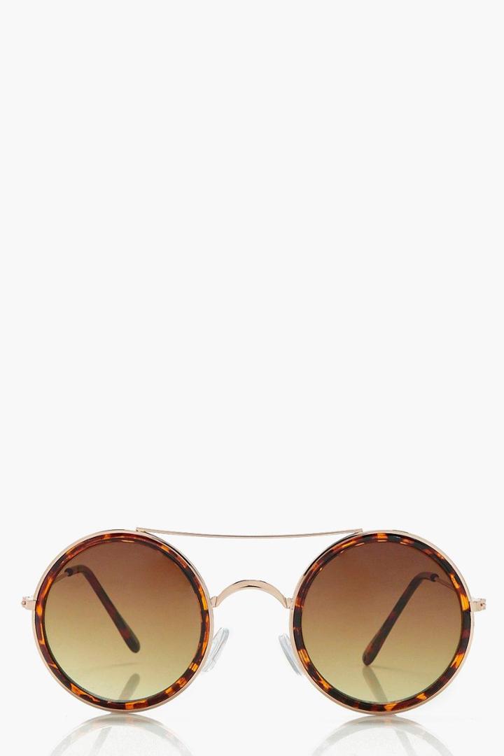 Boohoo Eliza Brow Bar Circle Sunglasses Brown