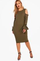 Boohoo Plus Ellie Crepe Cold Shoulder Tie Sleeve Midi Dress