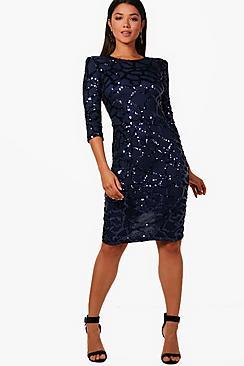Boohoo Boutique Amy Sequin And Mesh Midi Dress