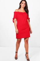 Boohoo Plus Jess Off The Shoulder Tie Sleeve Dress Red
