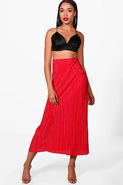 Boohoo Cara Pleated Crinkle Midaxi Skirt