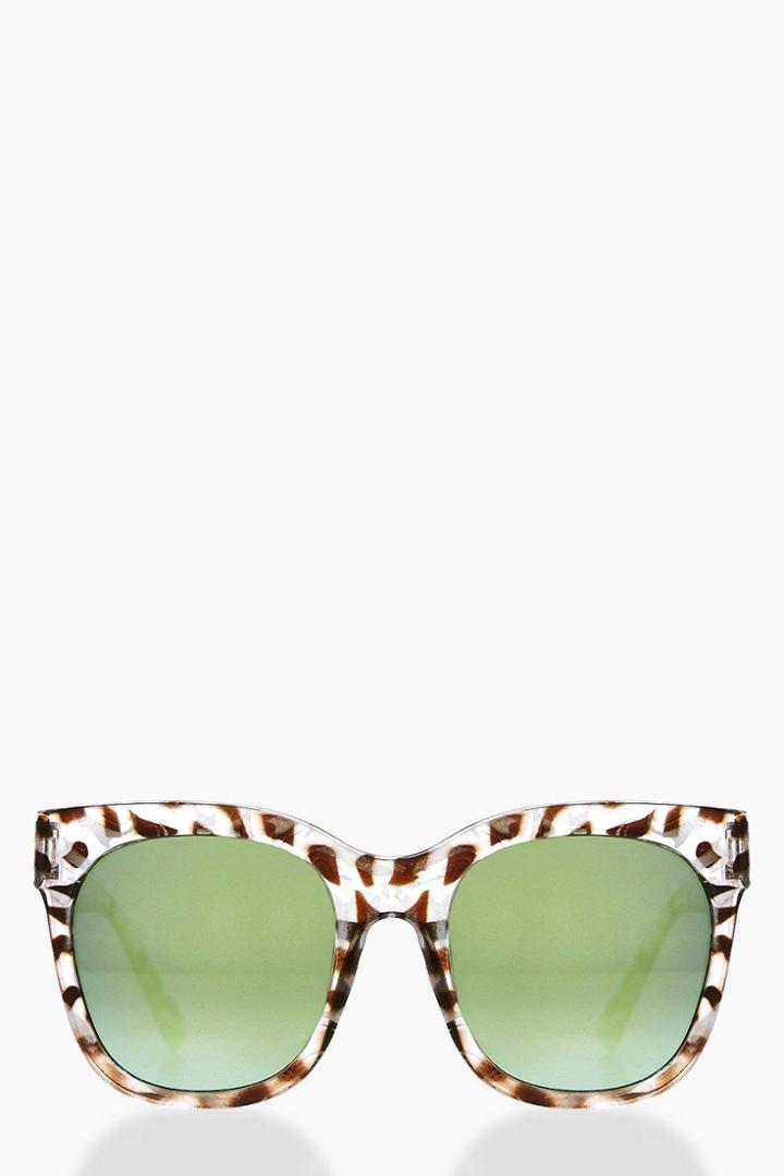 Boohoo Neve Animal Print Revo Lense Sunglasses Brown