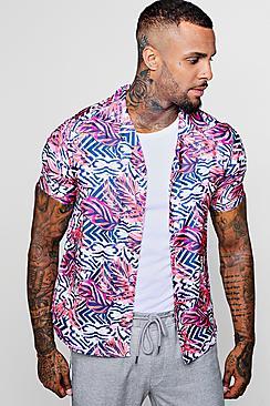 Boohoo Multi Leaf Print Short Sleeve Revere Shirt