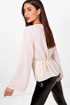 Boohoo Bell Sleeve Tie Waist Top