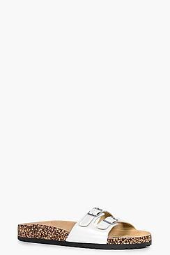 Boohoo Holly Double Buckle Footbed Slider Sandal