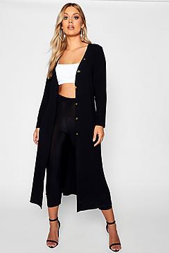 Boohoo Plus Button Rib Cardigan