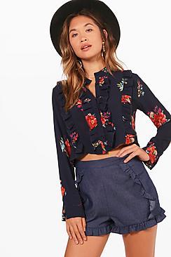 Boohoo Molly Floral Ruffle Detail Shirt
