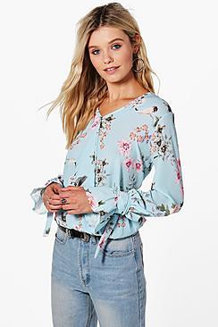 Boohoo Eloise Printed Wrap Over Blouse